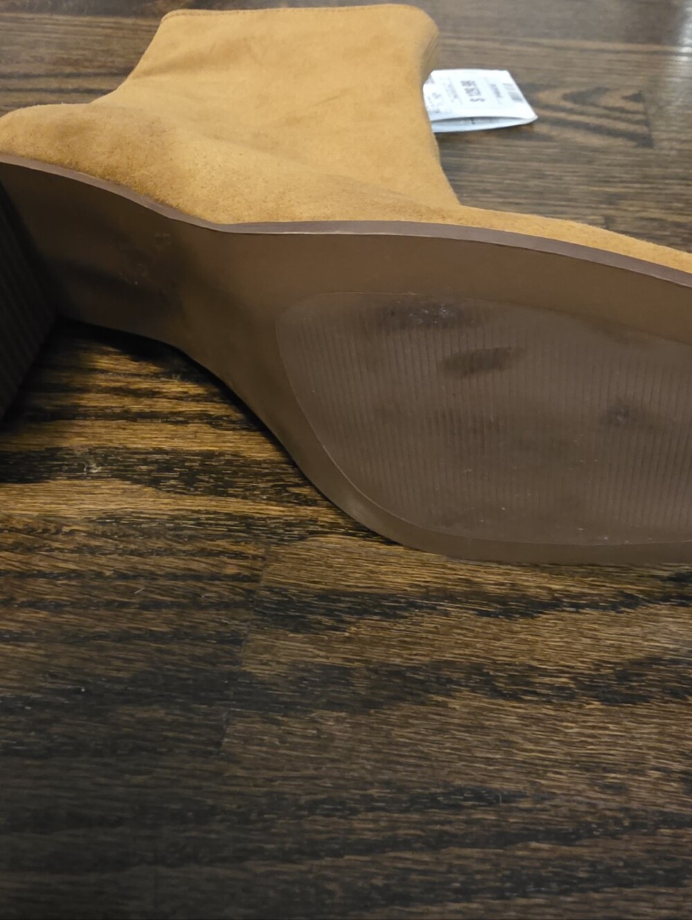 Leather Suede Block Heel Ankle Boots - Camel - Picture 7 of 7
